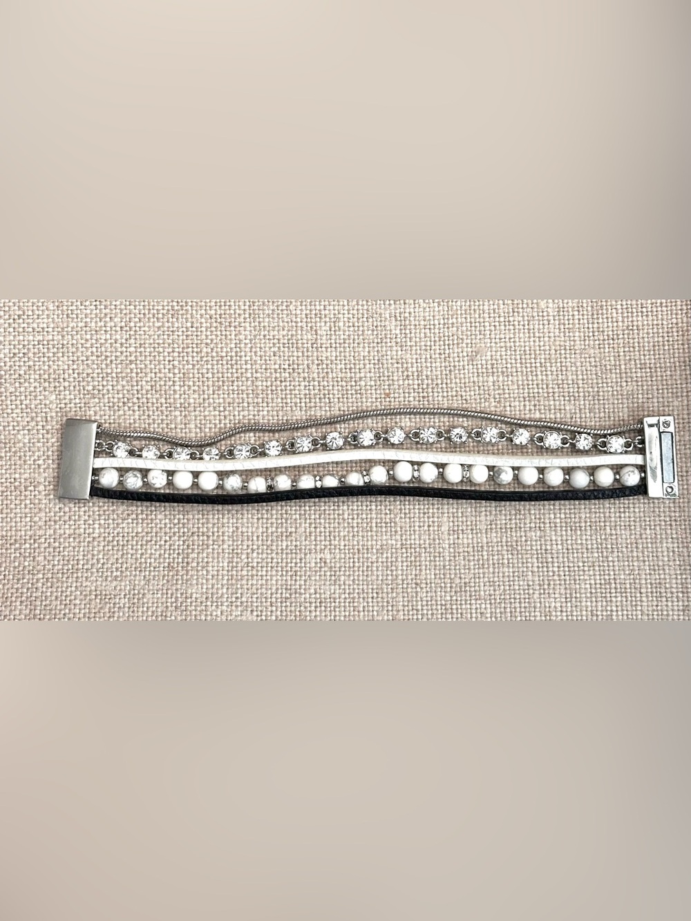 White House Black Market Silver and White Multi-Row Bracelet